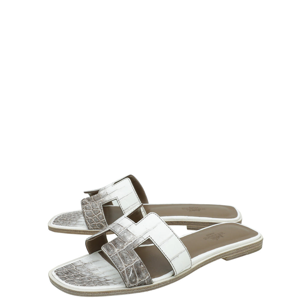 Hermes Blanc Crocodile Himalaya Matte Niloticus Oran Sandal 37