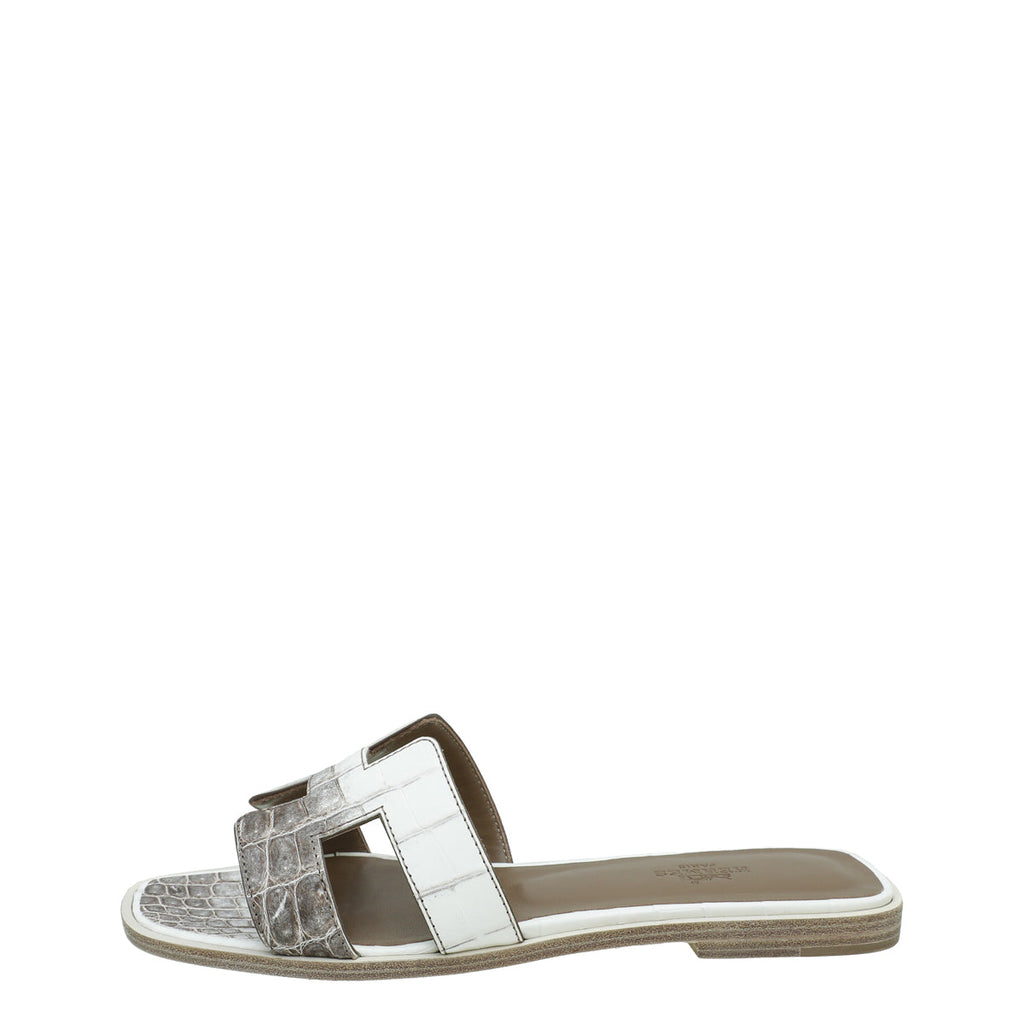 Hermes Blanc Crocodile Himalaya Matte Niloticus Oran Sandal 37