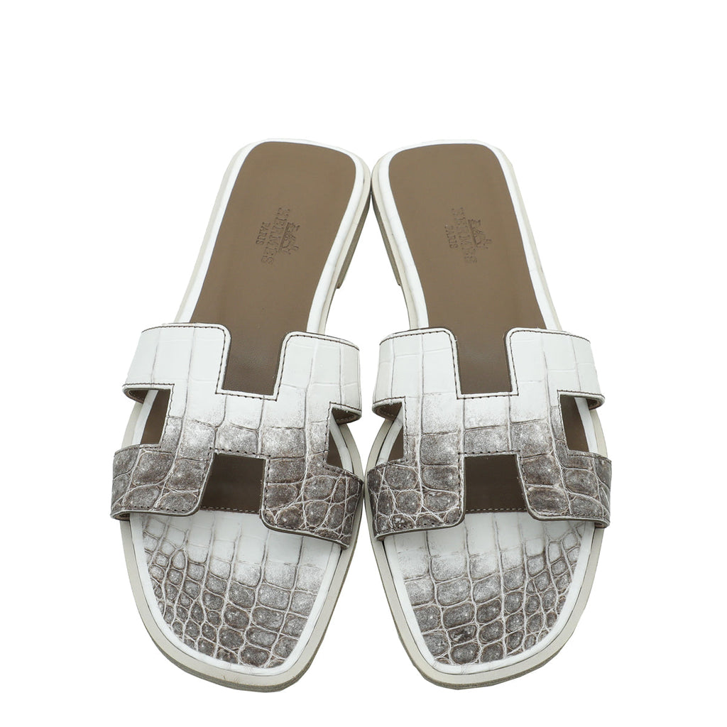 Hermes Blanc Crocodile Himalaya Matte Niloticus Oran Sandal 37