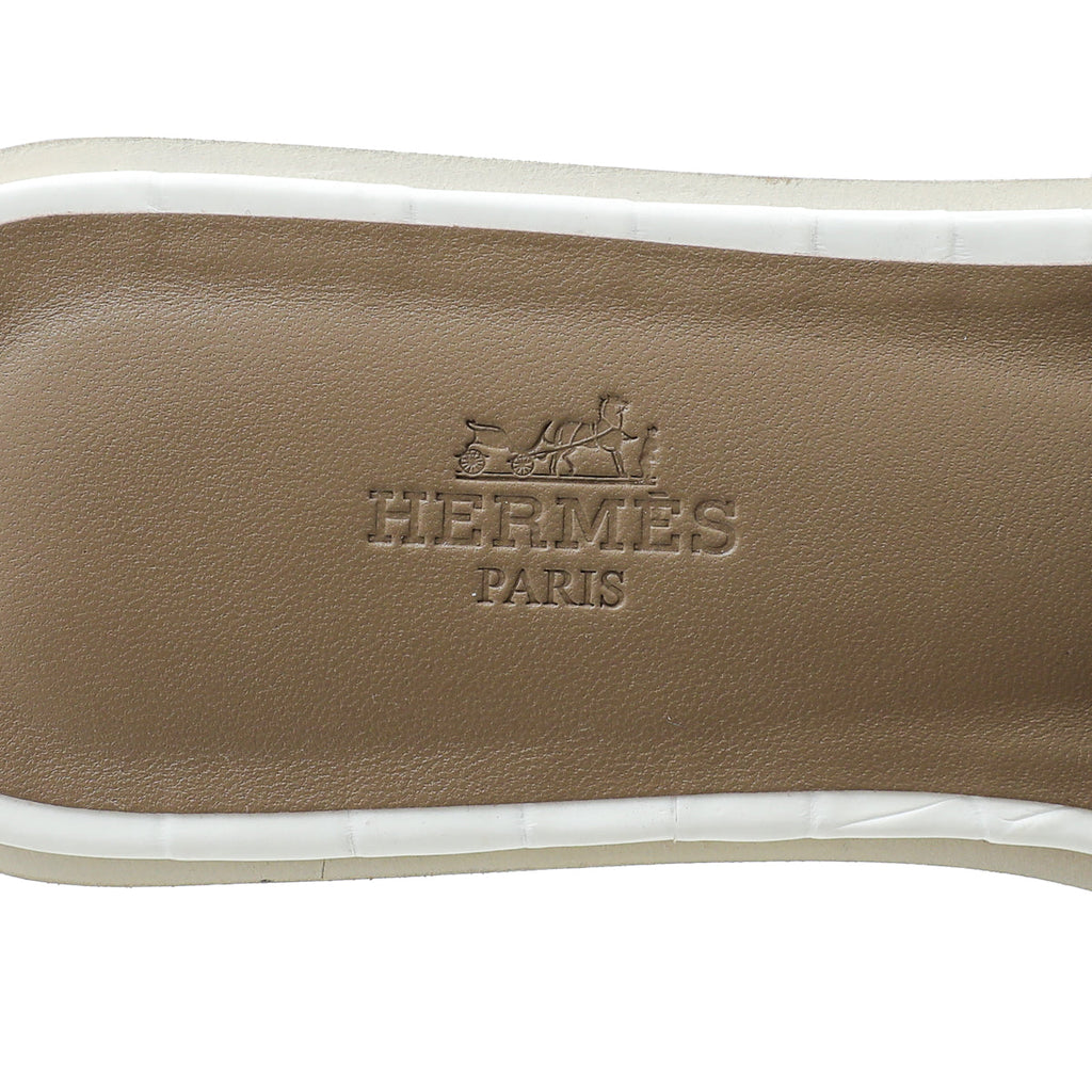 Hermes Blanc Crocodile Himalaya Matte Niloticus Oran Sandal 37