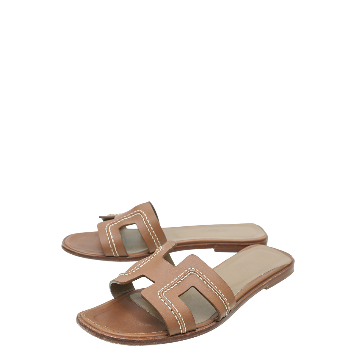 Hermes Gold Oran Stitched Detail Sandal 38.5