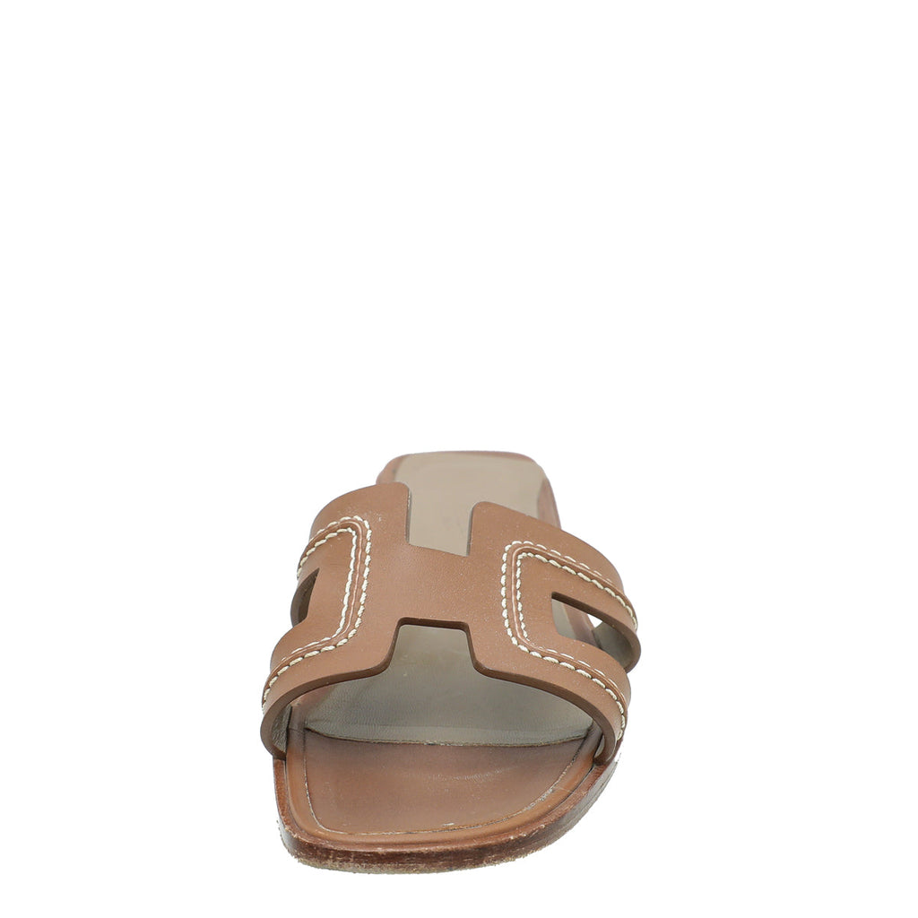 Hermes Gold Oran Stitched Detail Sandal 38.5