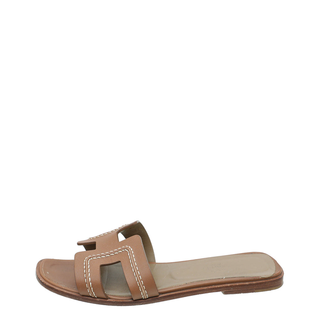 Hermes Gold Oran Stitched Detail Sandal 38.5