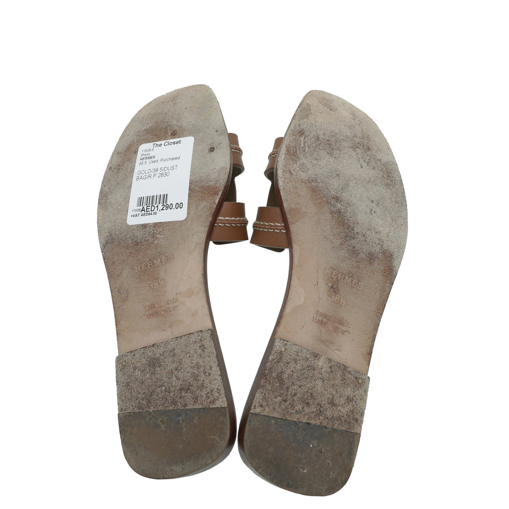 Hermes Gold Oran Stitched Detail Sandal 38.5