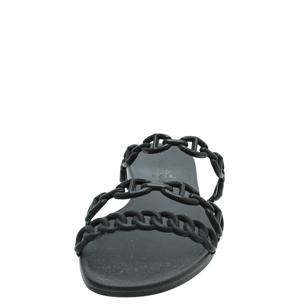 Hermes Black Chain D'Ancre Rivage Rubber Sandals 35