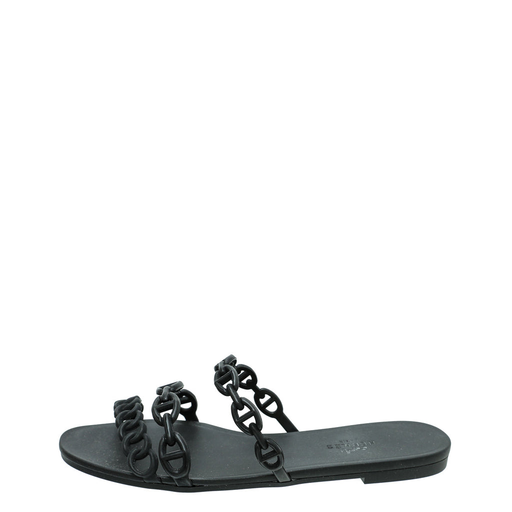 Hermes Black Chain D'Ancre Rivage Rubber Sandals 35
