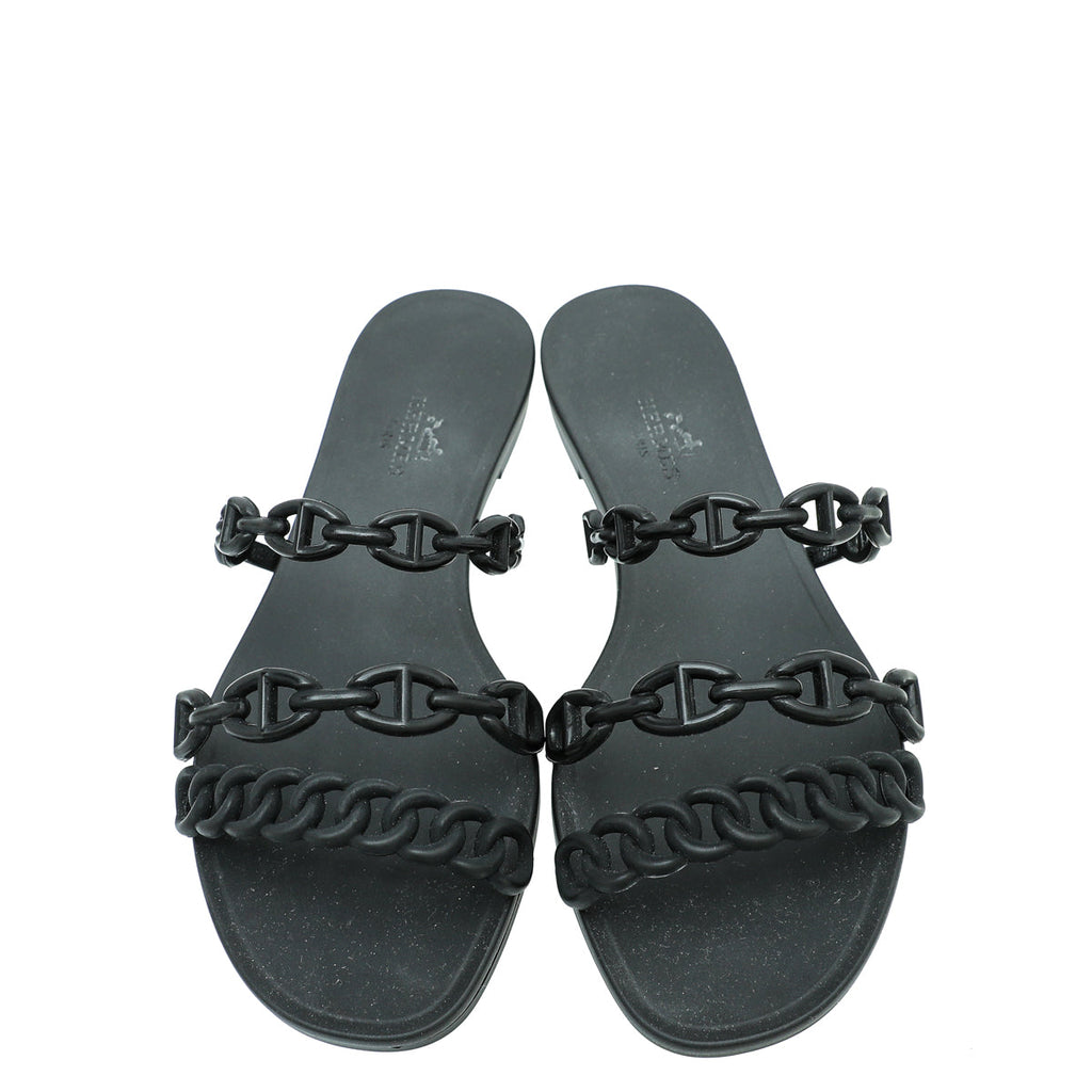 Hermes Black Chain D'Ancre Rivage Rubber Sandals 35