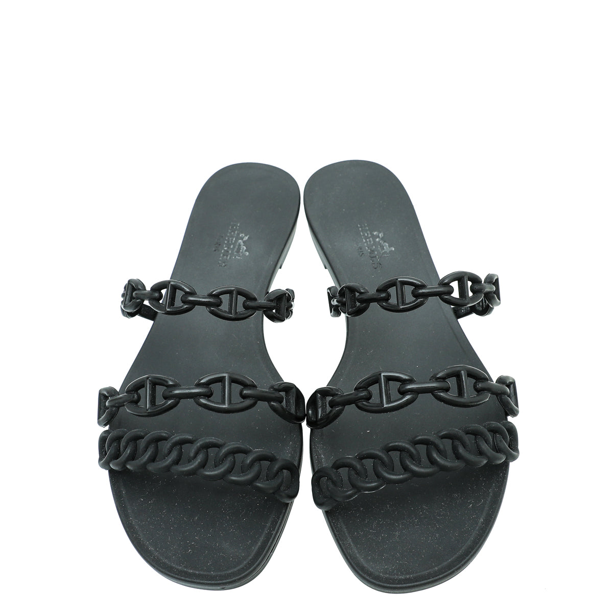 Hermes Black Chain D'Ancre Rivage Rubber Sandals 35