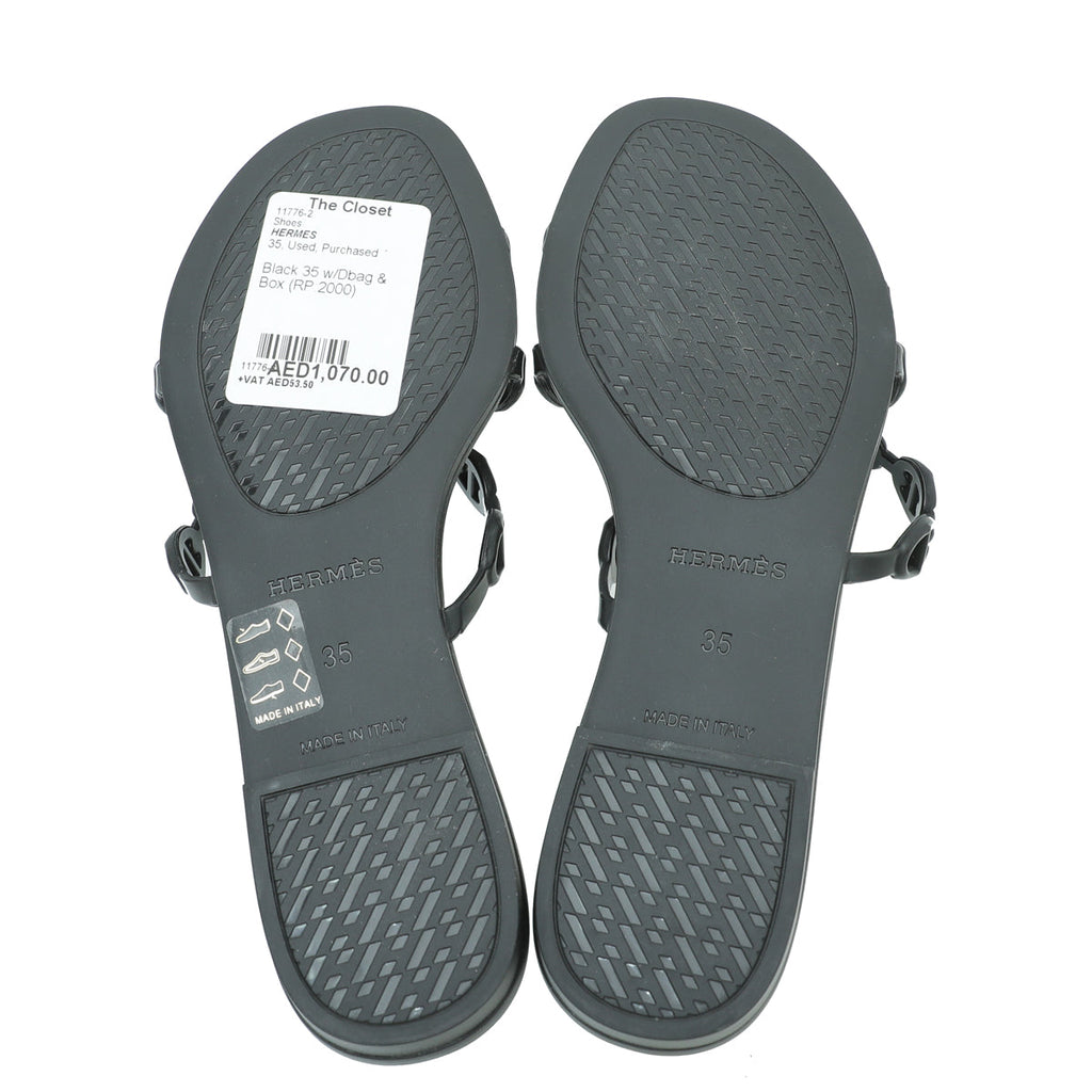 Hermes Black Chain D'Ancre Rivage Rubber Sandals 35