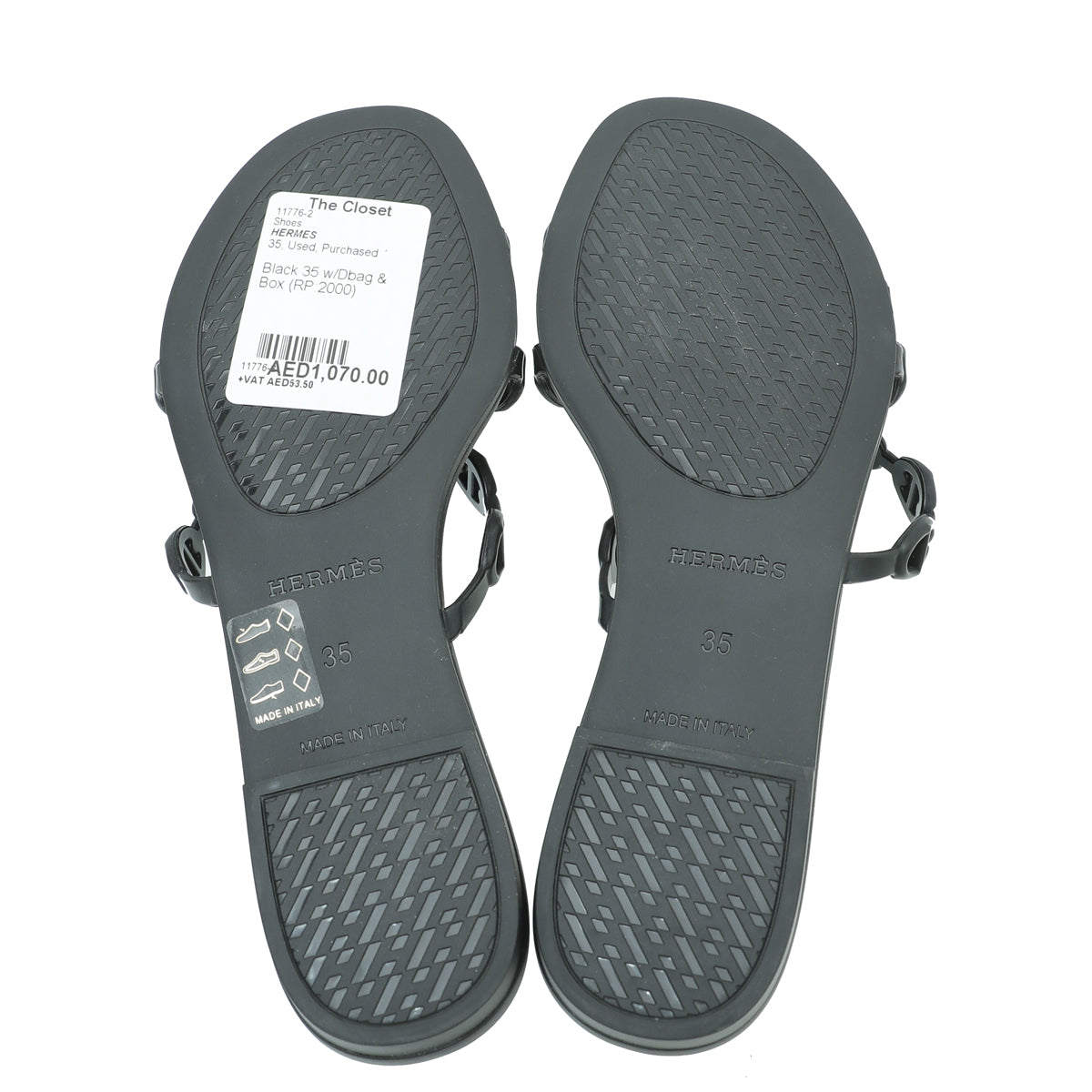 Hermes Black Chain D'Ancre Rivage Rubber Sandals 35