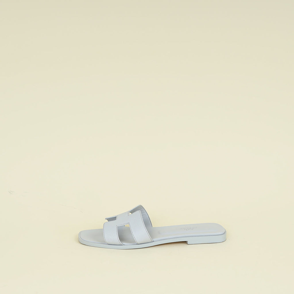 Hermes Bleu Glacier Oran Sandals 38.5