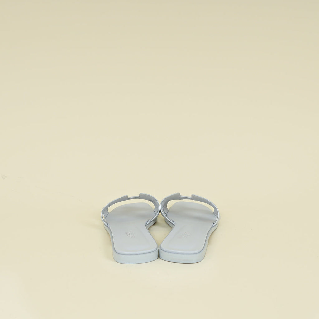 Hermes Bleu Glacier Oran Sandals 38.5