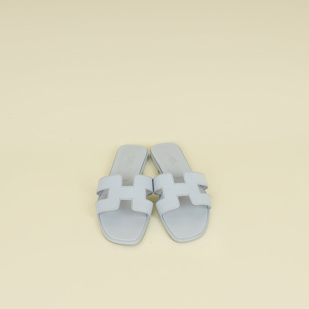 Hermes Bleu Glacier Oran Sandals 38.5