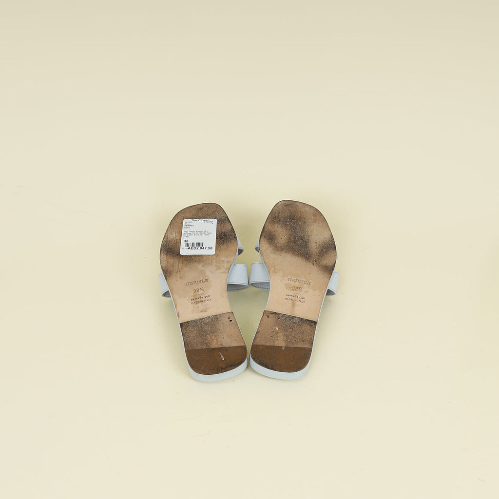 Hermes Bleu Glacier Oran Sandals 38.5