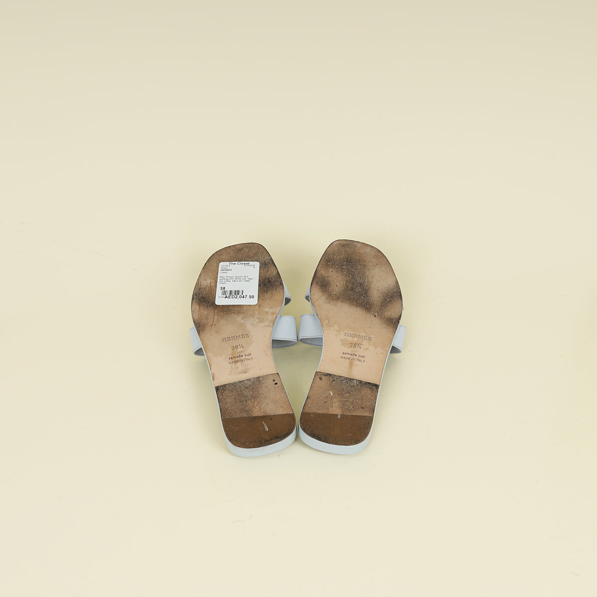Hermes Bleu Glacier Oran Sandals 38.5