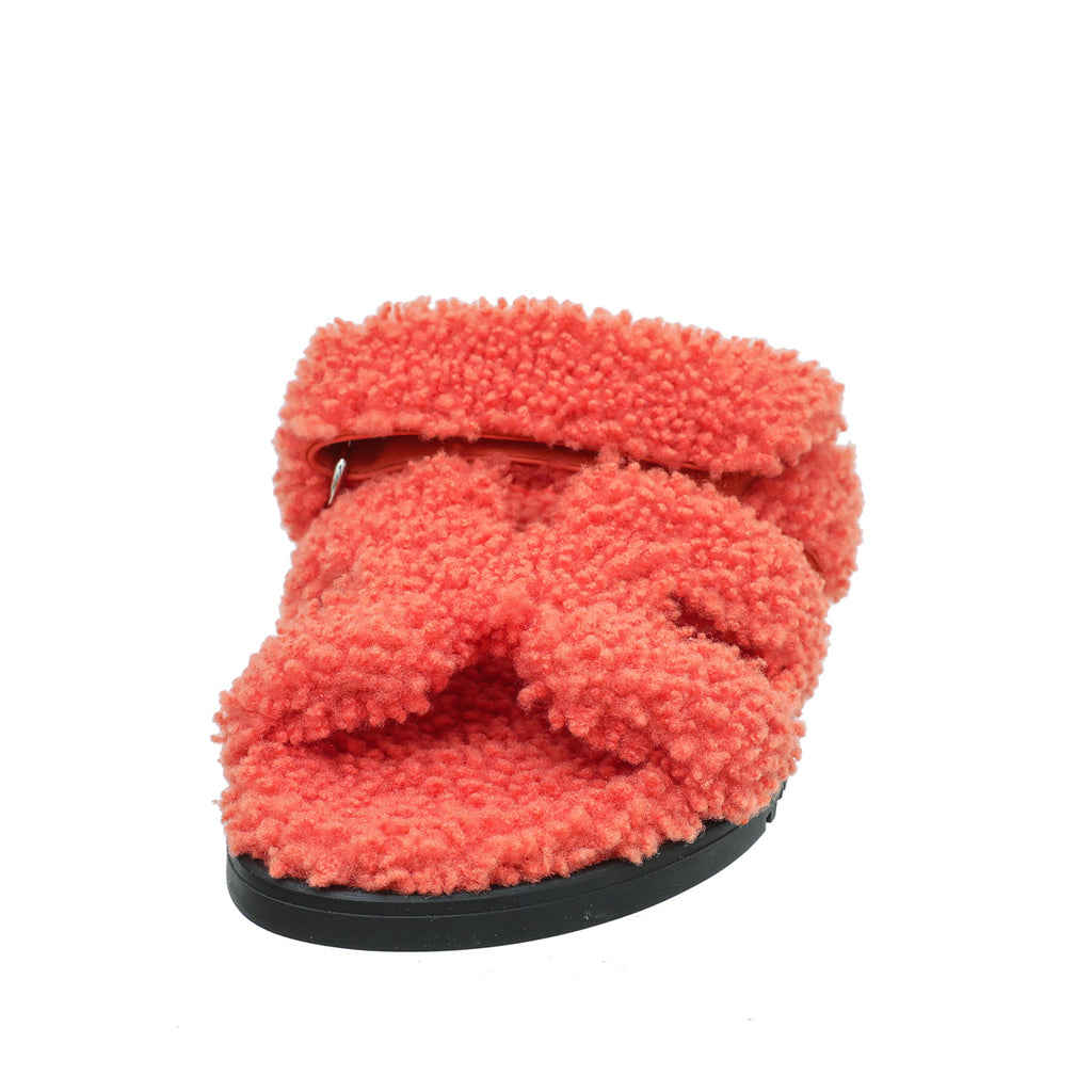 Hermes Orange Woolskin Chypre Sandal 38