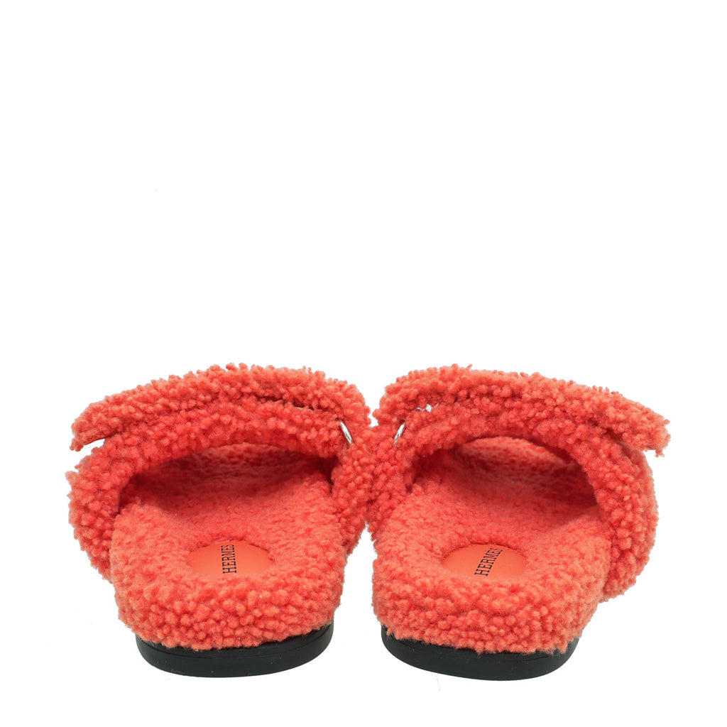 Hermes Orange Woolskin Chypre Sandal 38