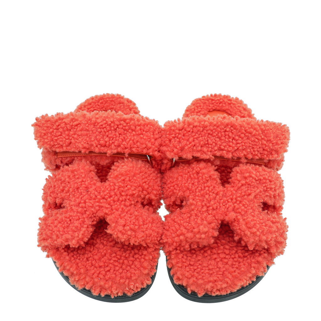 Hermes Orange Woolskin Chypre Sandal 38