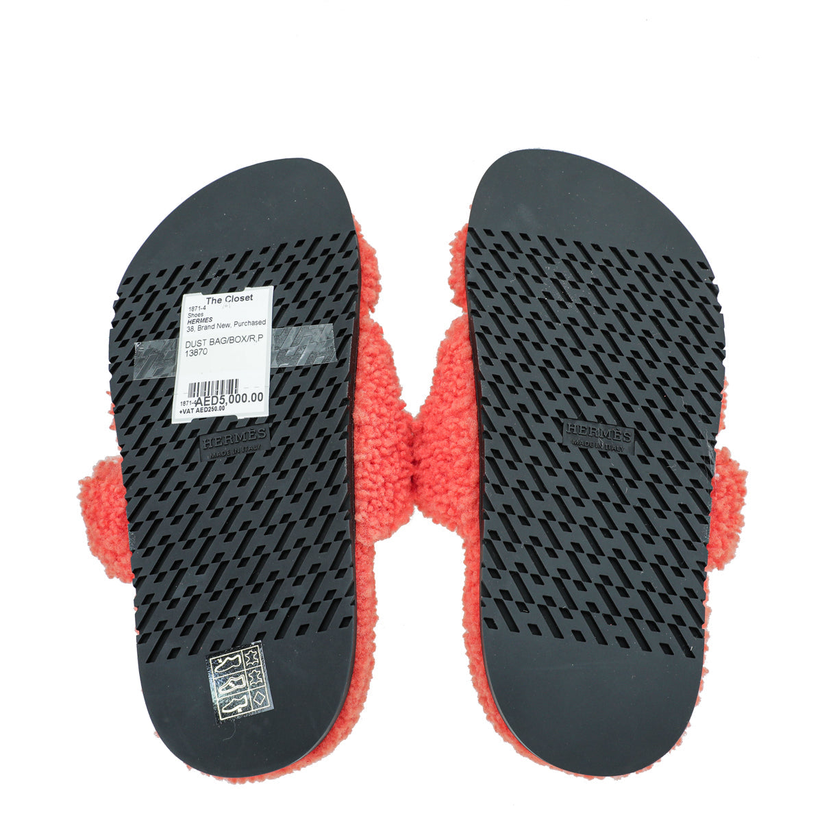 Hermes Orange Woolskin Chypre Sandal 38