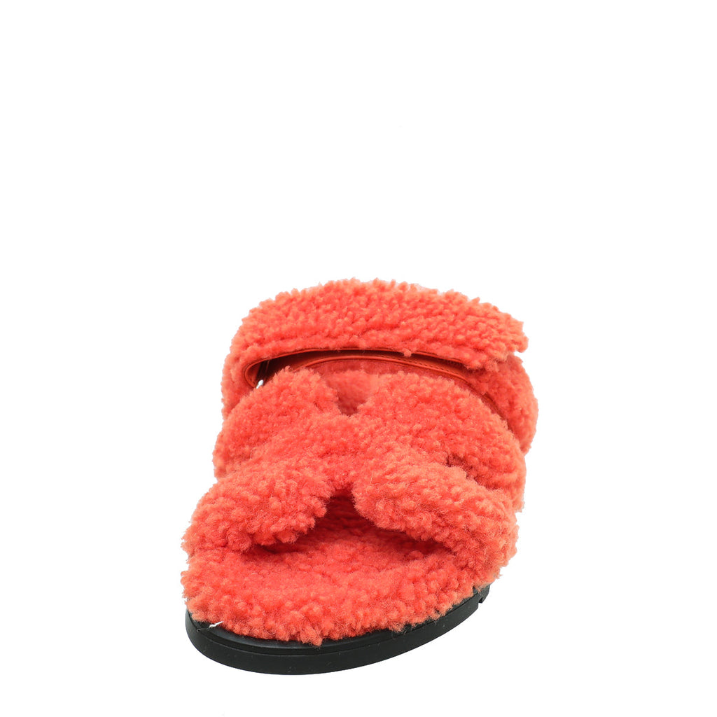 Hermes Orange Woolskin Chypre Sandals 36
