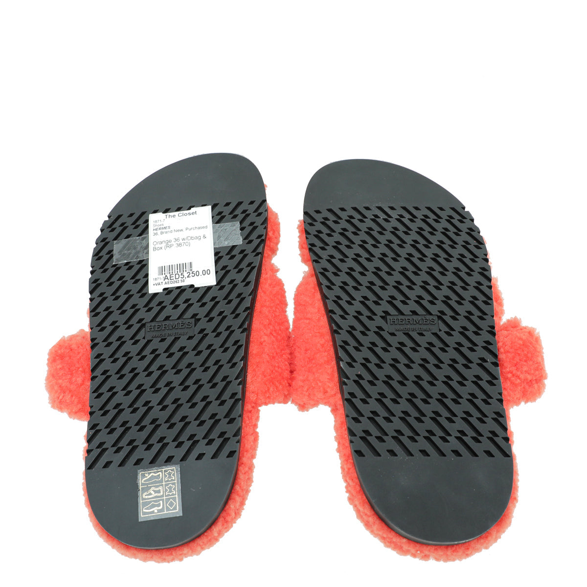 Hermes Orange Woolskin Chypre Sandals 36