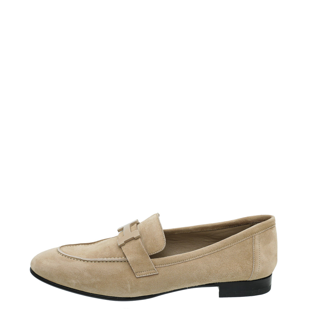 Hermes Beige Argile Paris Suede Goatskin Loafer 39