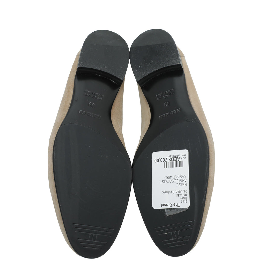 Hermes Beige Argile Paris Suede Goatskin Loafer 39