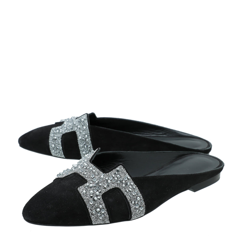 Hermes Black Suede Crystal Beads Roxane Mules 36