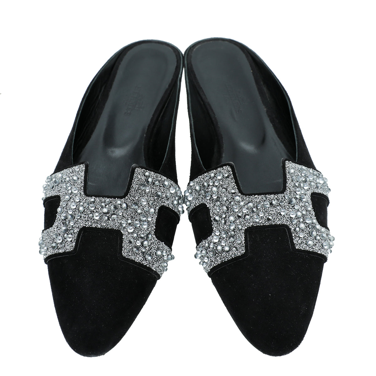 Hermes Black Suede Crystal Beads Roxane Mules 36