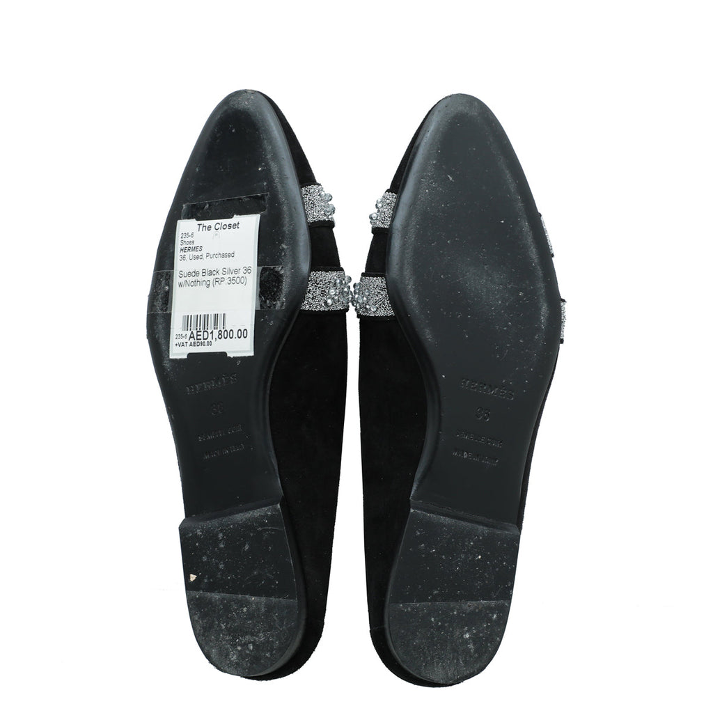 Hermes Black Suede Crystal Beads Roxane Mules 36