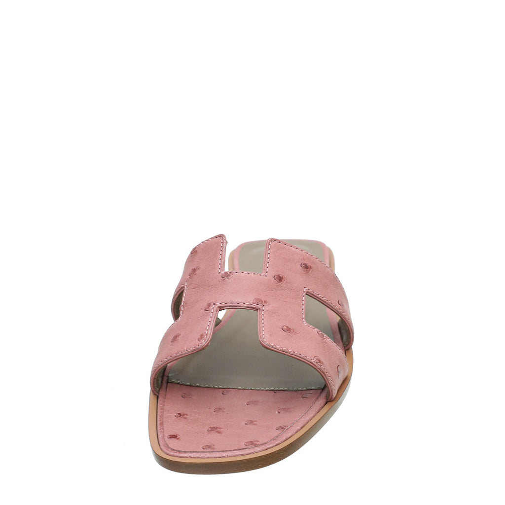 Hermes Rouge Blush Ostrich Oran Sandal 38