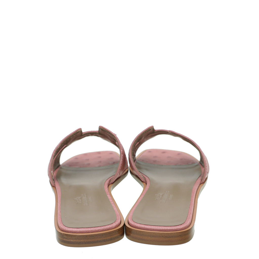 Hermes Rouge Blush Ostrich Oran Sandal 38