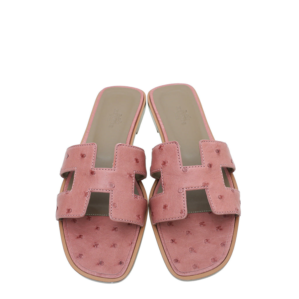 Hermes Rouge Blush Ostrich Oran Sandal 38