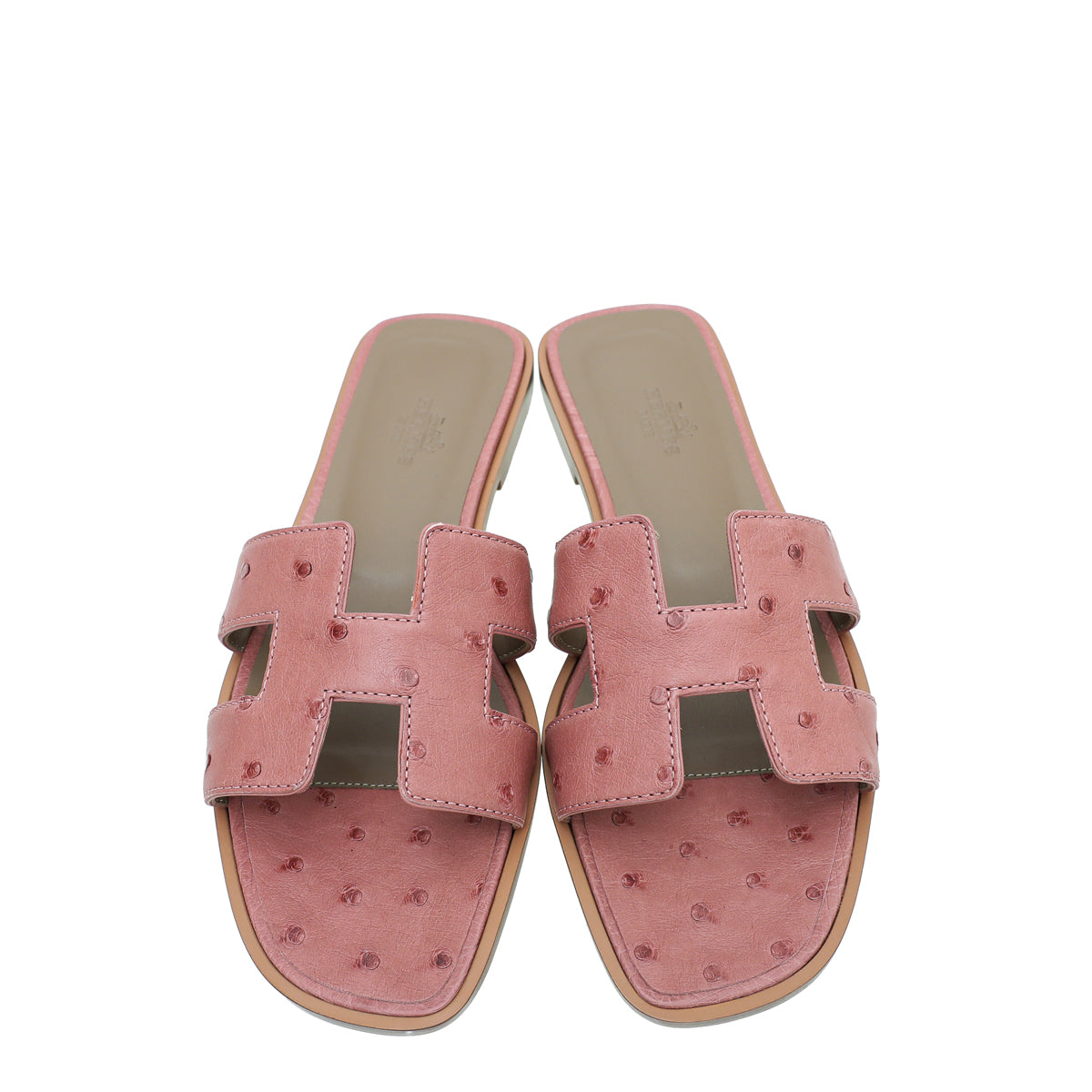 Hermes Rouge Blush Ostrich Oran Sandal 38