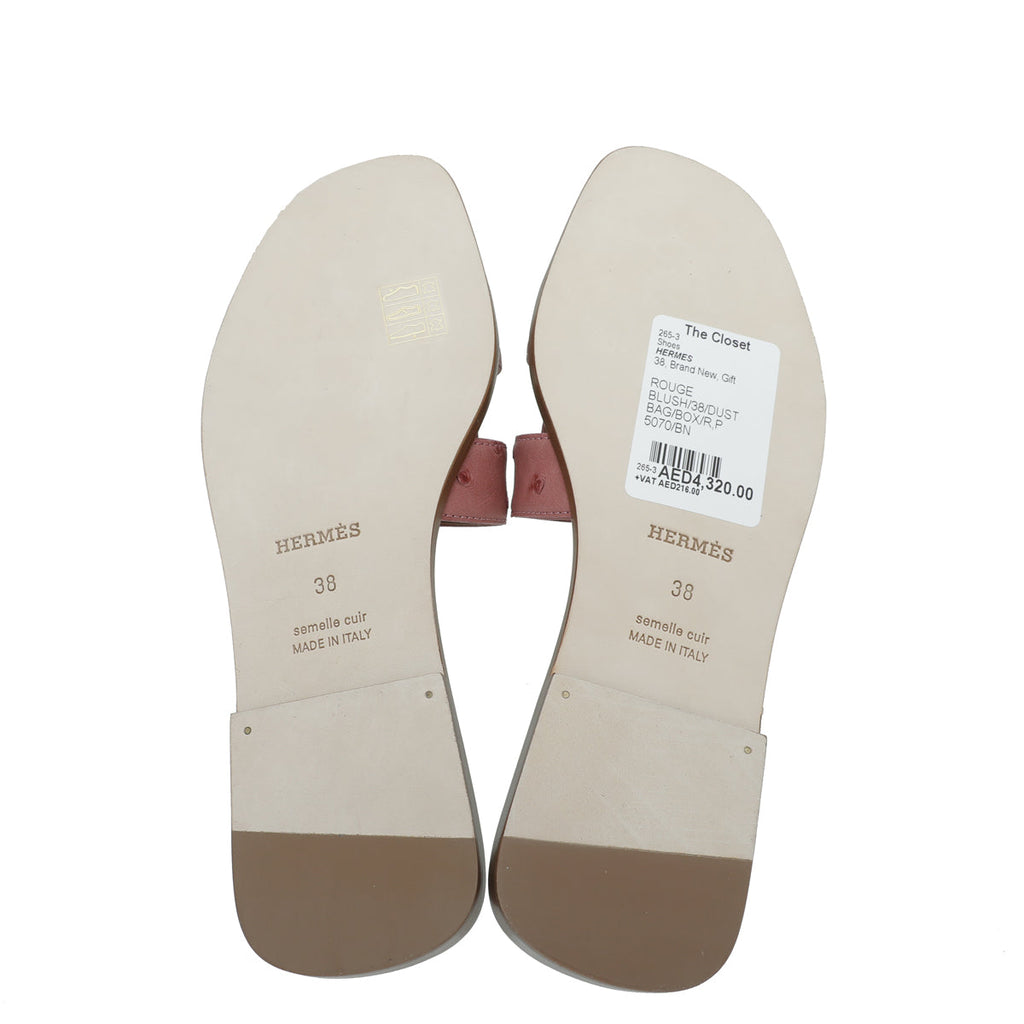 Hermes Rouge Blush Ostrich Oran Sandal 38