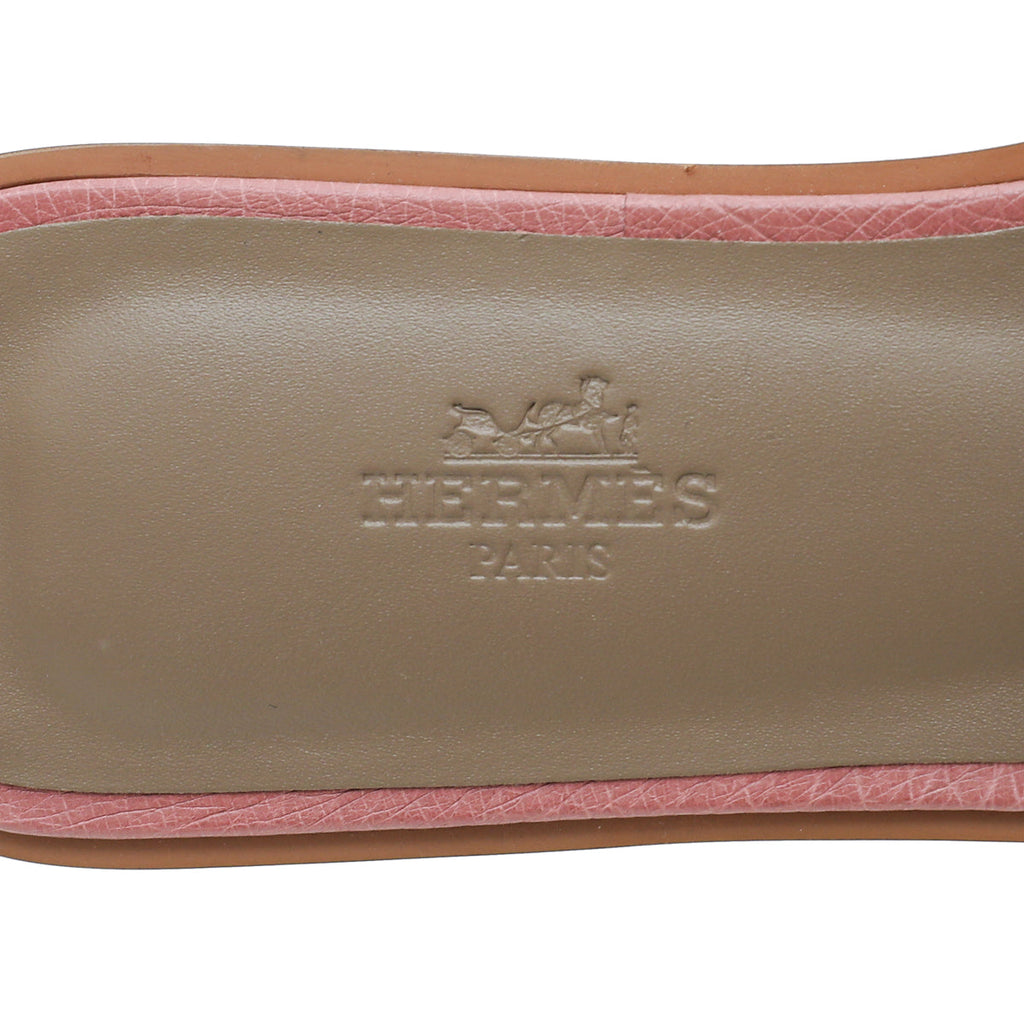 Hermes Rouge Blush Ostrich Oran Sandal 38
