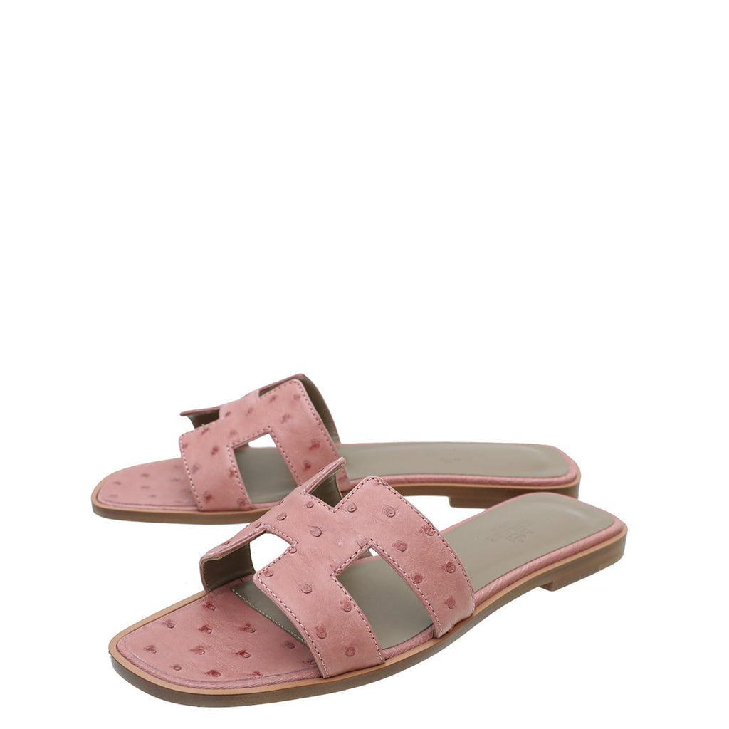 Hermes Rouge Blush Ostrich Oran Sandal 37.5