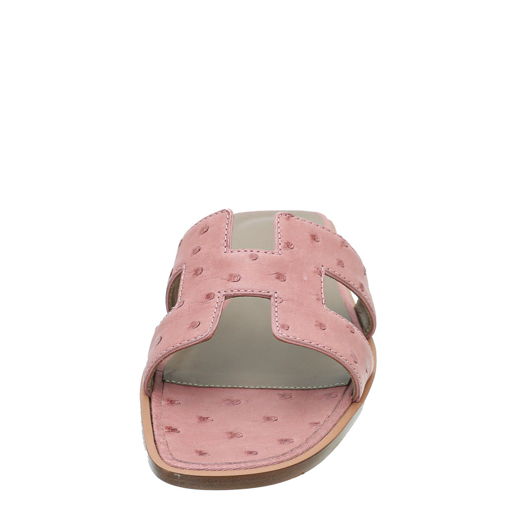 Hermes Rouge Blush Ostrich Oran Sandal 37.5