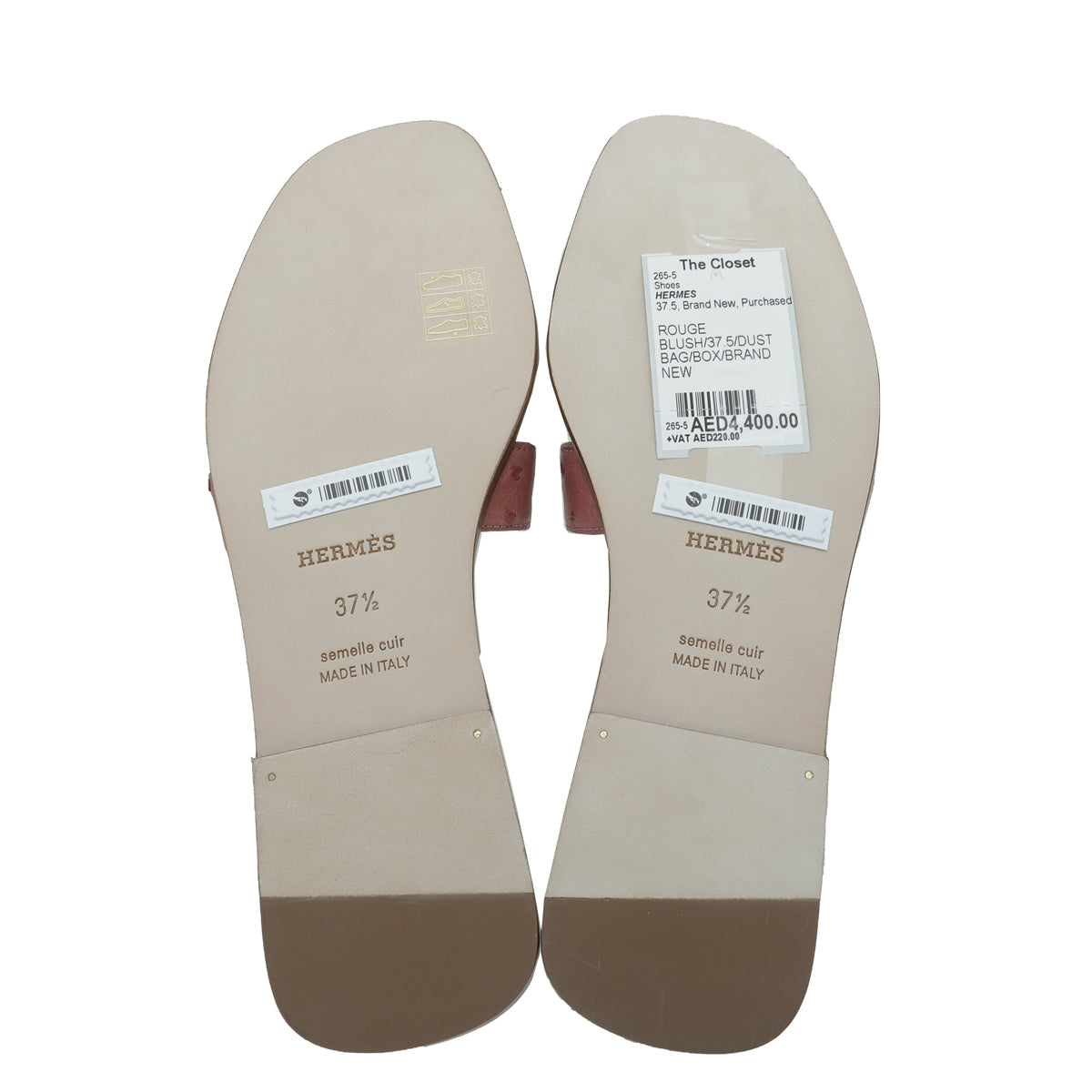 Hermes Rouge Blush Ostrich Oran Sandal 37.5
