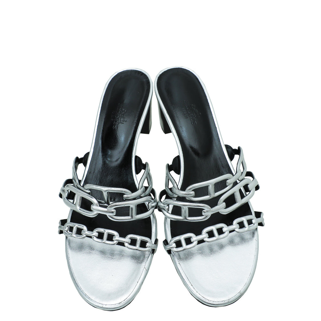 Hermes Gris Argente Tandem Sandal 39