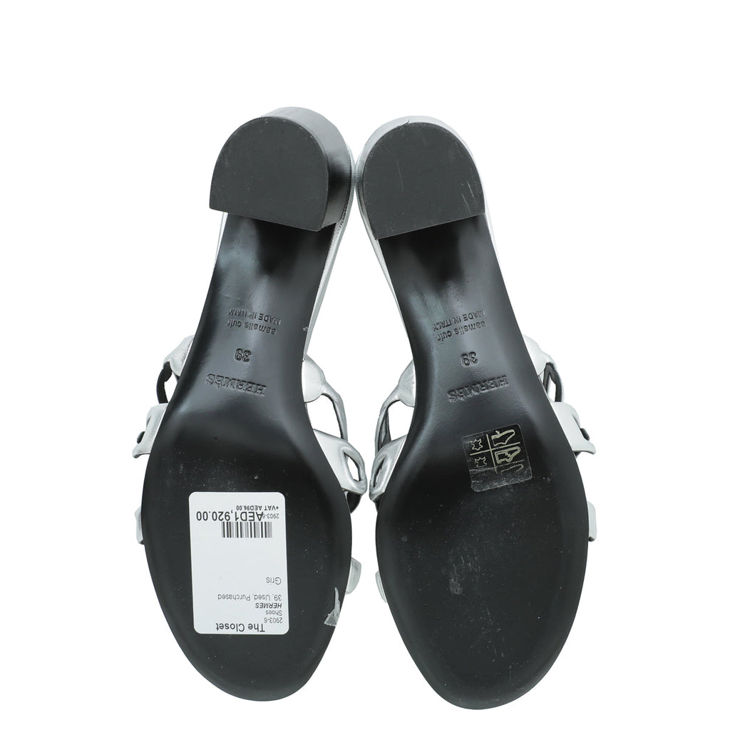 Hermes Gris Argente Tandem Sandal 39