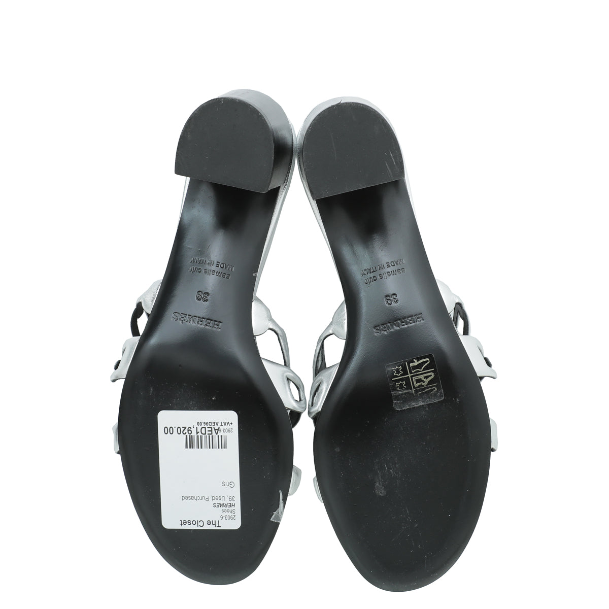 Hermes Gris Argente Tandem Sandal 39