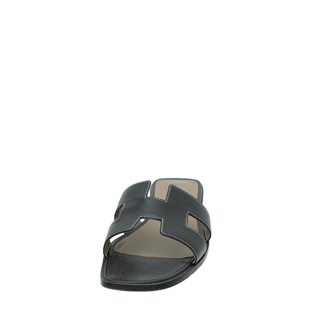 Hermes Noir Oran Box Sandal 39