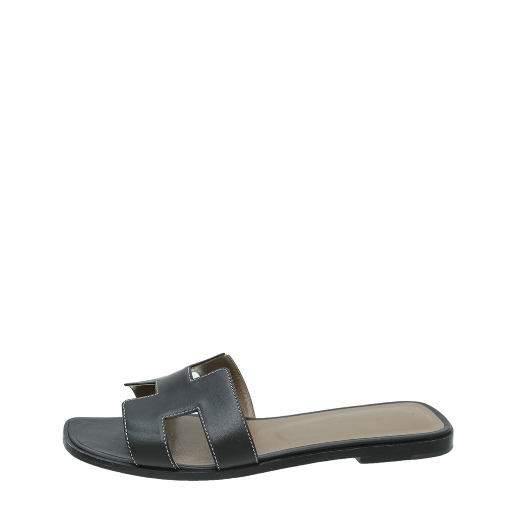 Hermes Noir Oran Box Sandal 39