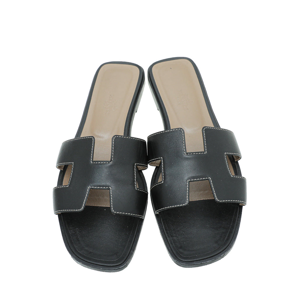Hermes Noir Oran Box Sandal 39