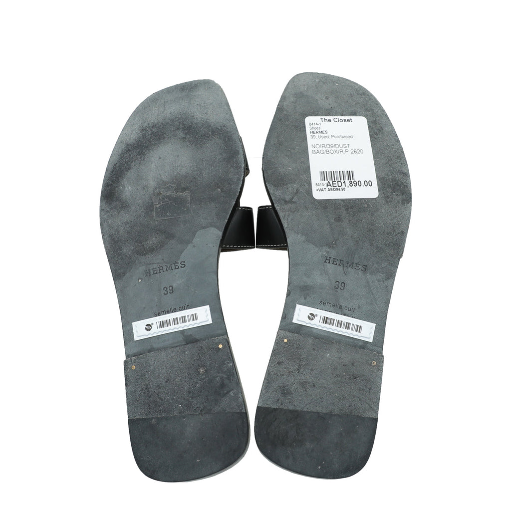 Hermes Noir Oran Box Sandal 39