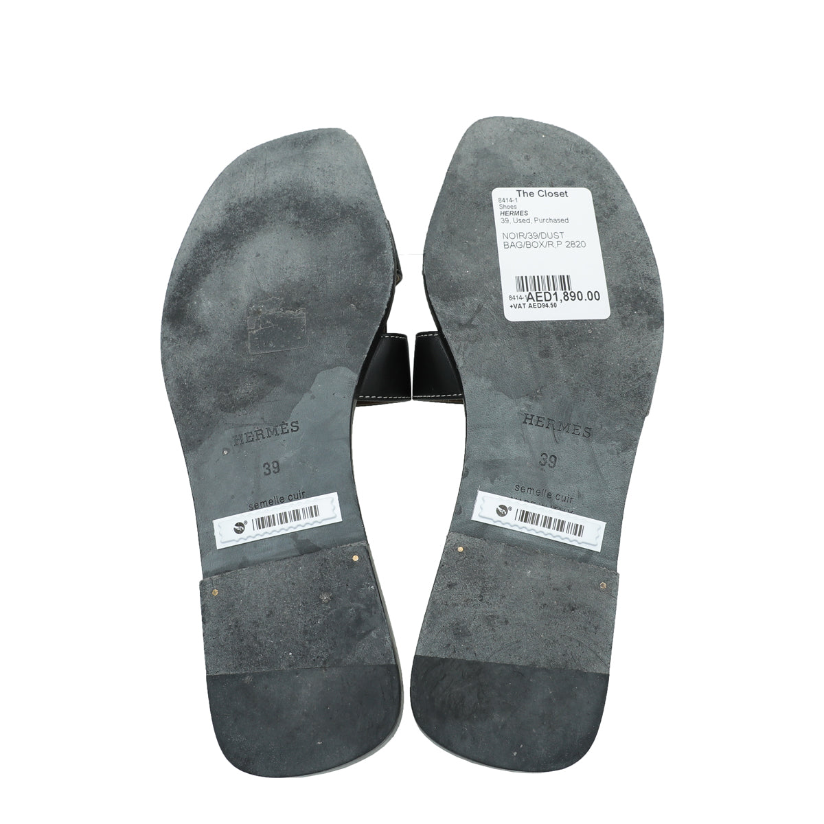 Hermes Noir Oran Box Sandal 39