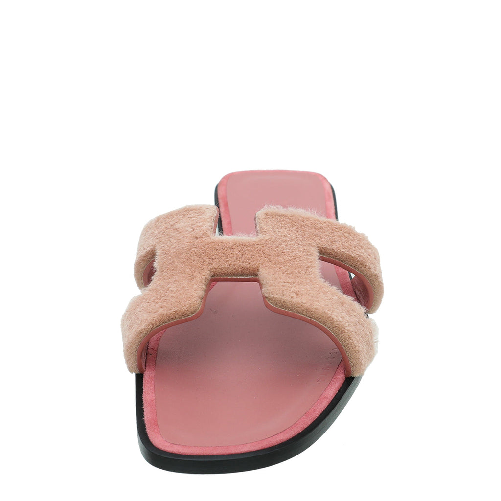 Hermes Blush Gris Fume Mink Fur Oran Sandals 39