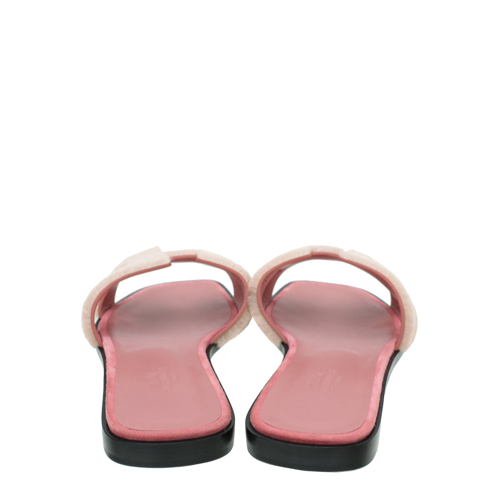 Hermes Blush Gris Fume Mink Fur Oran Sandals 39