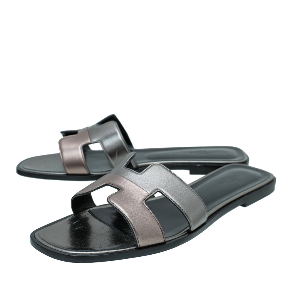 Hermes Bicolor Metallic Nappa Sandal 42
